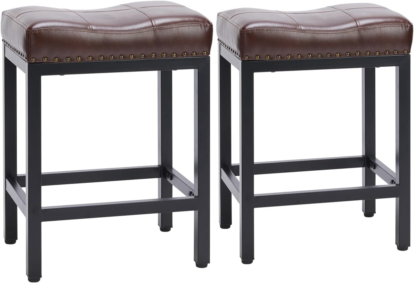 24 Inch Grey Counter Stools Set of 2 Upholstered Saddle Bar Chairs