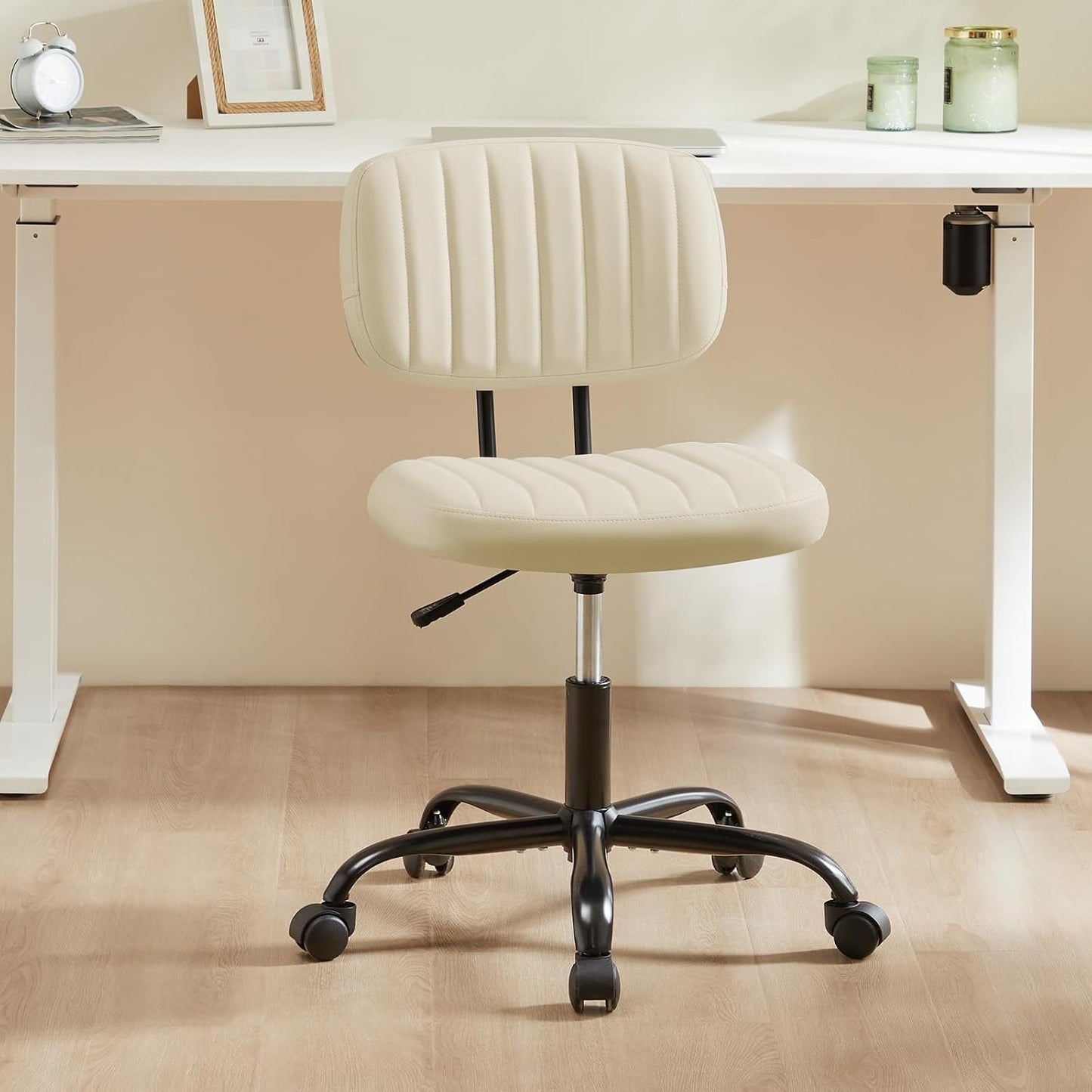 Brown Faux Leather Office Chair Adjustable Swivel Rolling Desk Chair