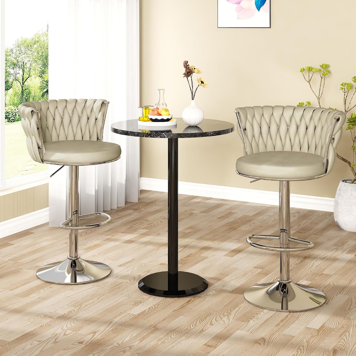 Black Velvet Swivel Bar Stools with Tufted Back Adjustable Height Set of 2