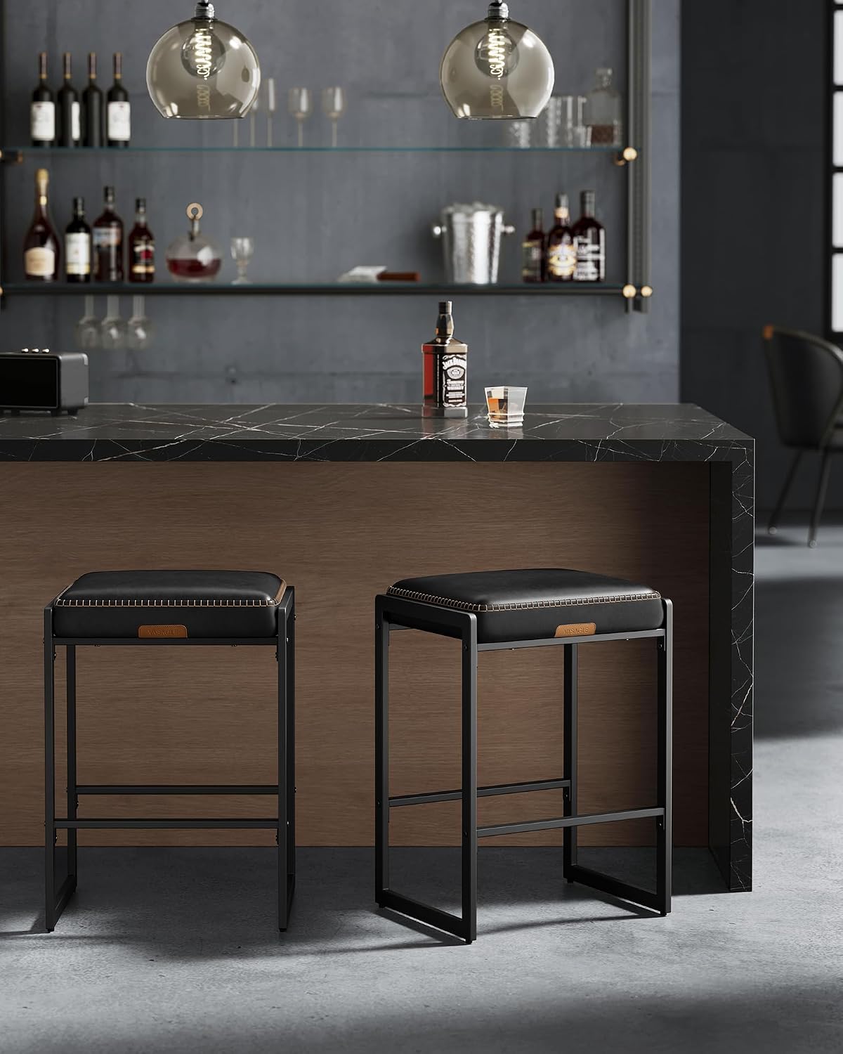 26 Inch Caramel Brown Counter Stool Upholstered Saddle Kitchen Bar Chair