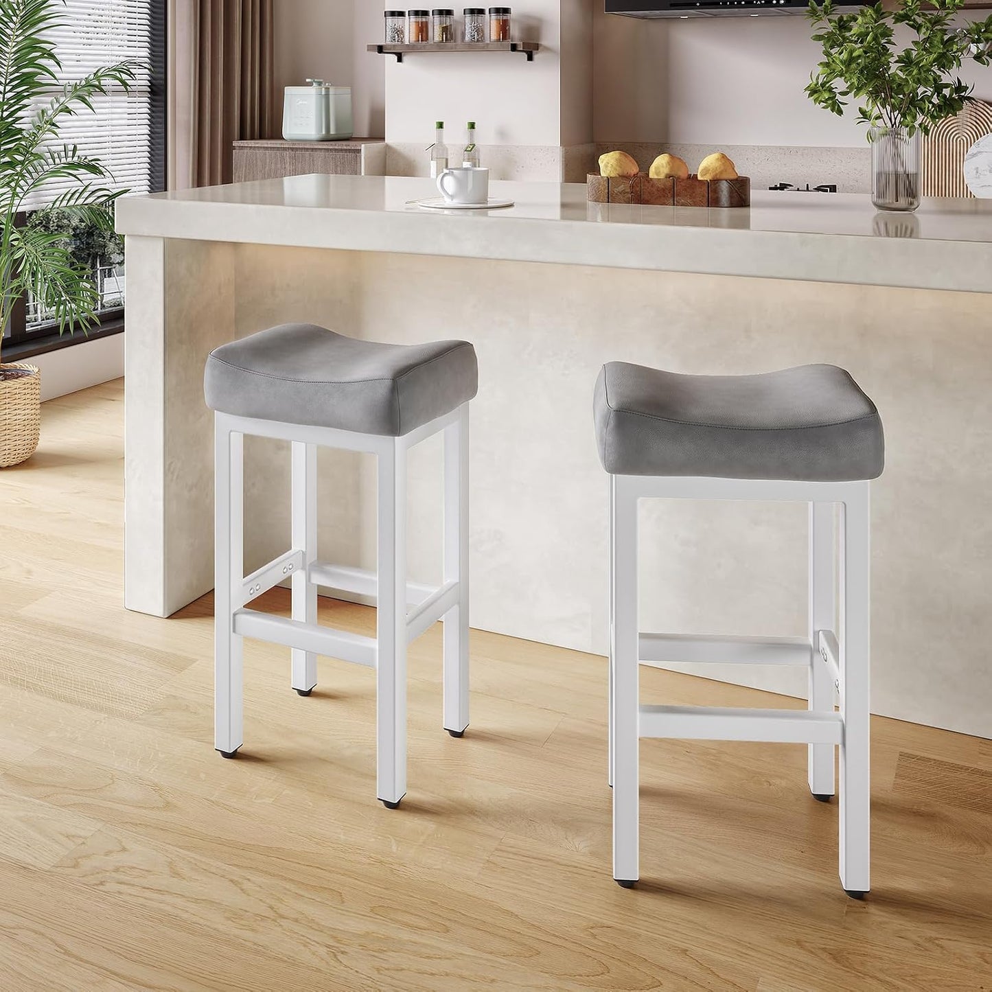 Black Bar Height Stools Set of 2 Upholstered Saddle Kitchen Seats