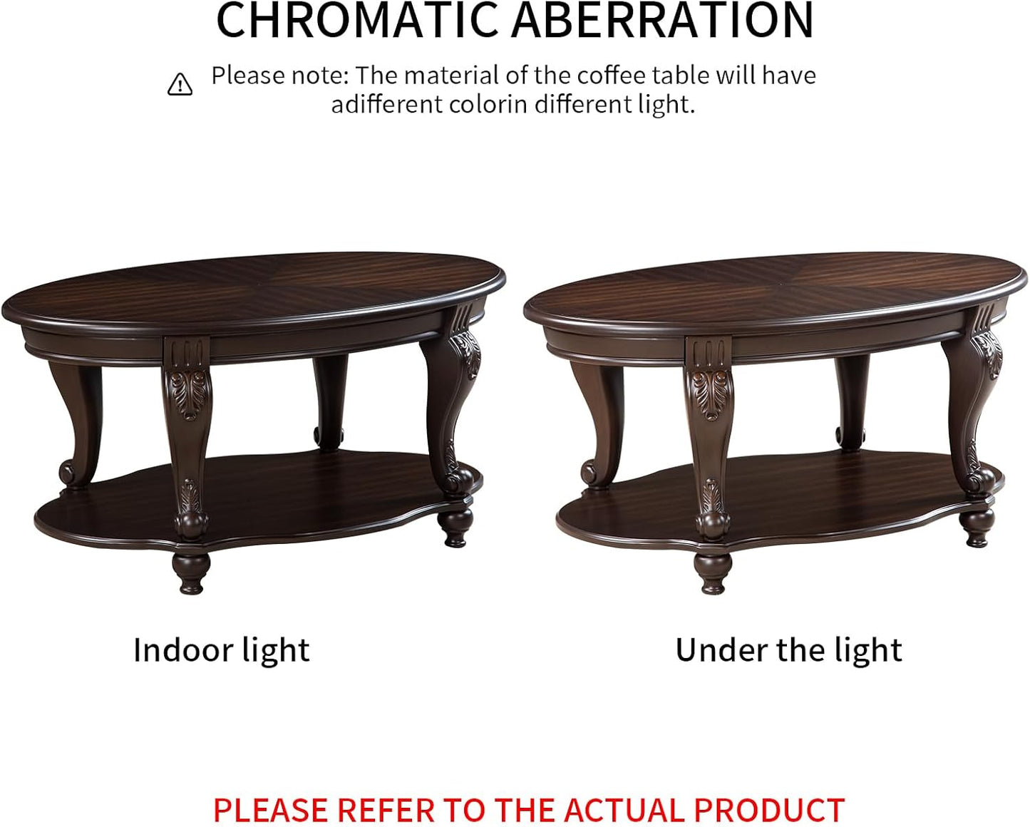 Oval Coffee Table with Storage Victorian Carved Wood 2 Tier Living Room Table