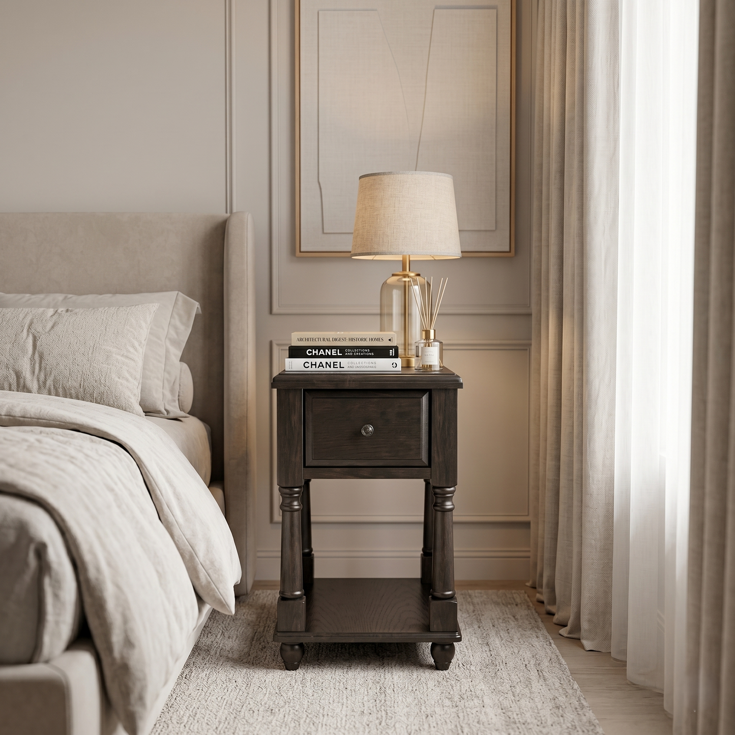 Traditional Wood End Table with Drawer & Lower Storage Shelf