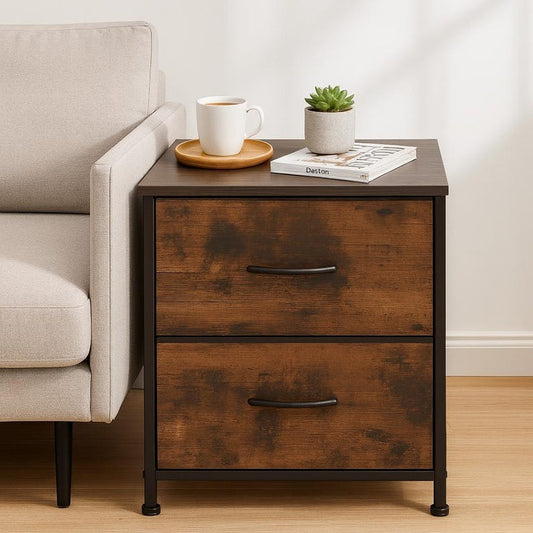 Multi-Purpose Side Table – 2 Fabric Drawer Cabinet