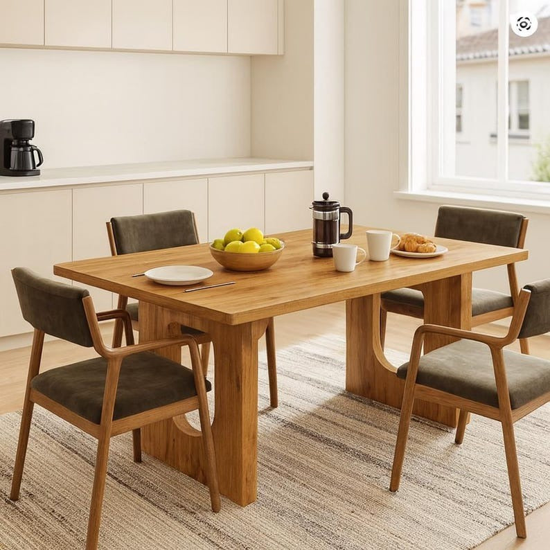 Rectangular Kitchen Table with Modern Pedestal Base