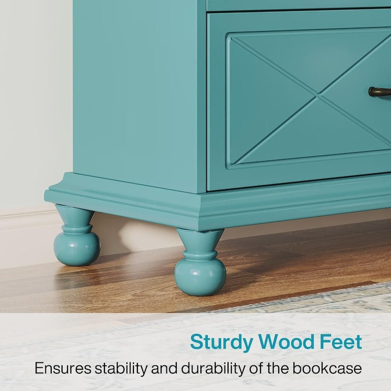 Blue Farmhouse Bookcase Cabinet