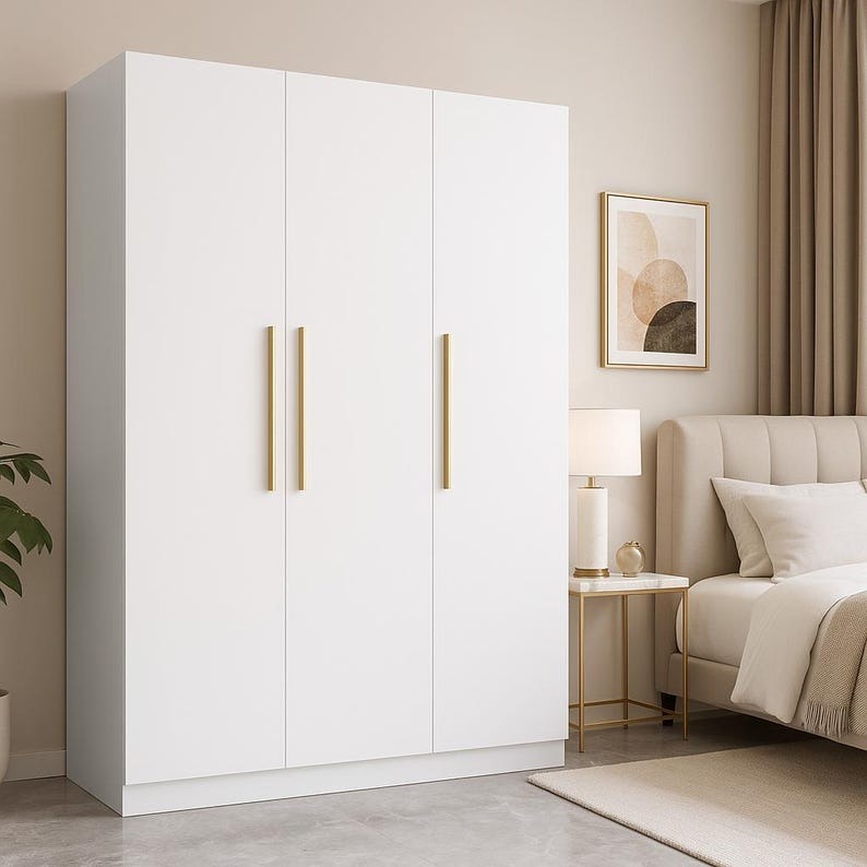 Modern White 3-Door Wardrobe Closet