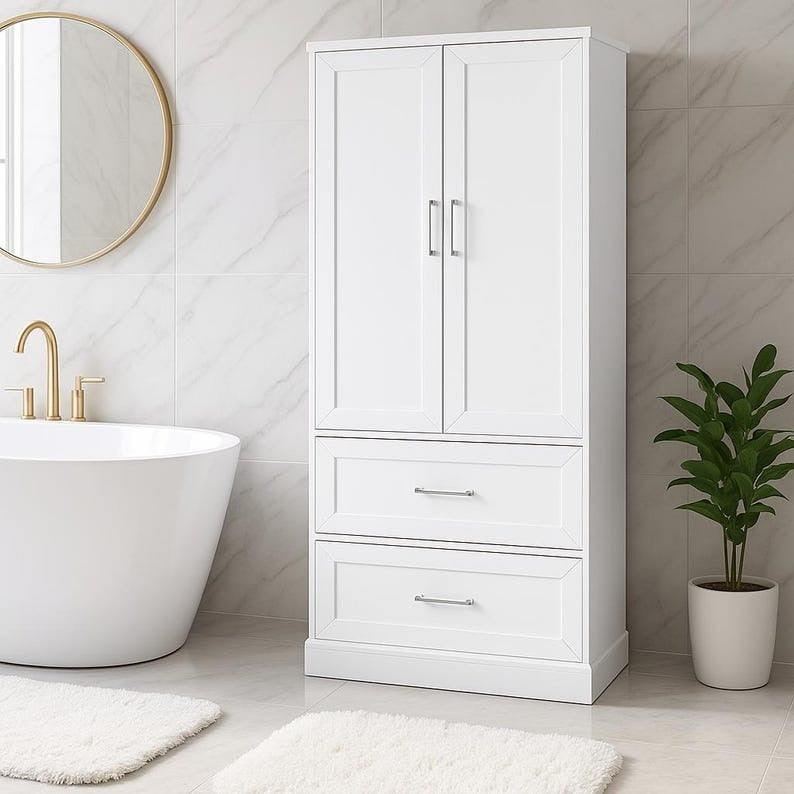 Tall White Bathroom Storage Cabinet