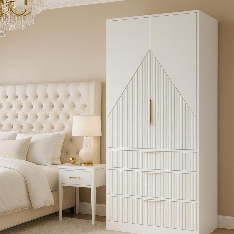 Modern Black Wood Wardrobe Armoire
