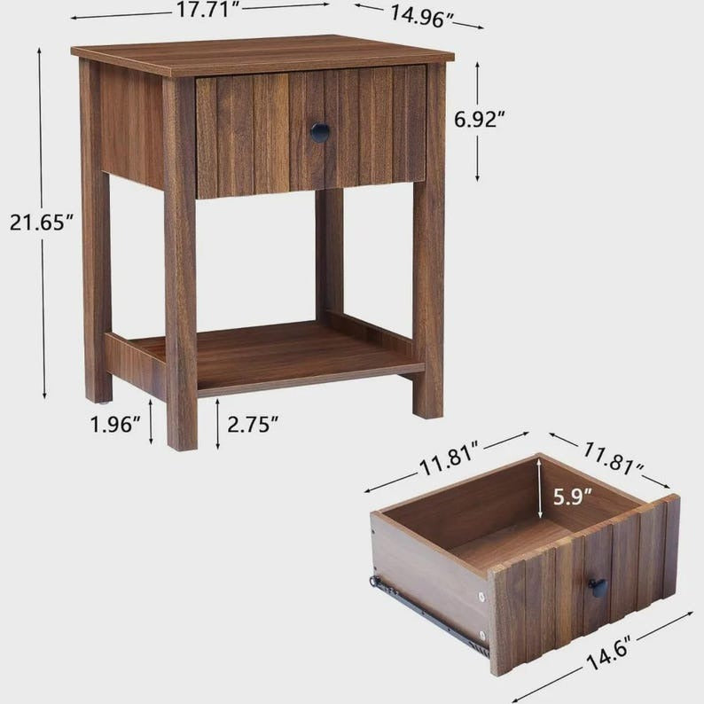 Brown Modern Wood Fluted Nightstand
