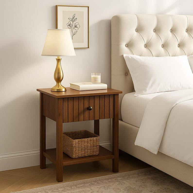 Brown Modern Wood Fluted Nightstand