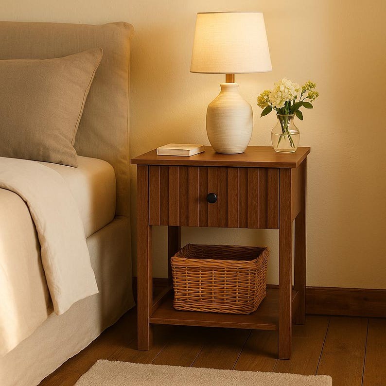 Brown Modern Wood Fluted Nightstand