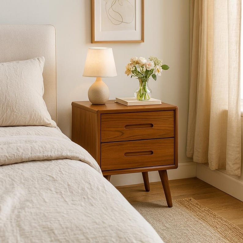Solid Wood Mid-Century Nightstand