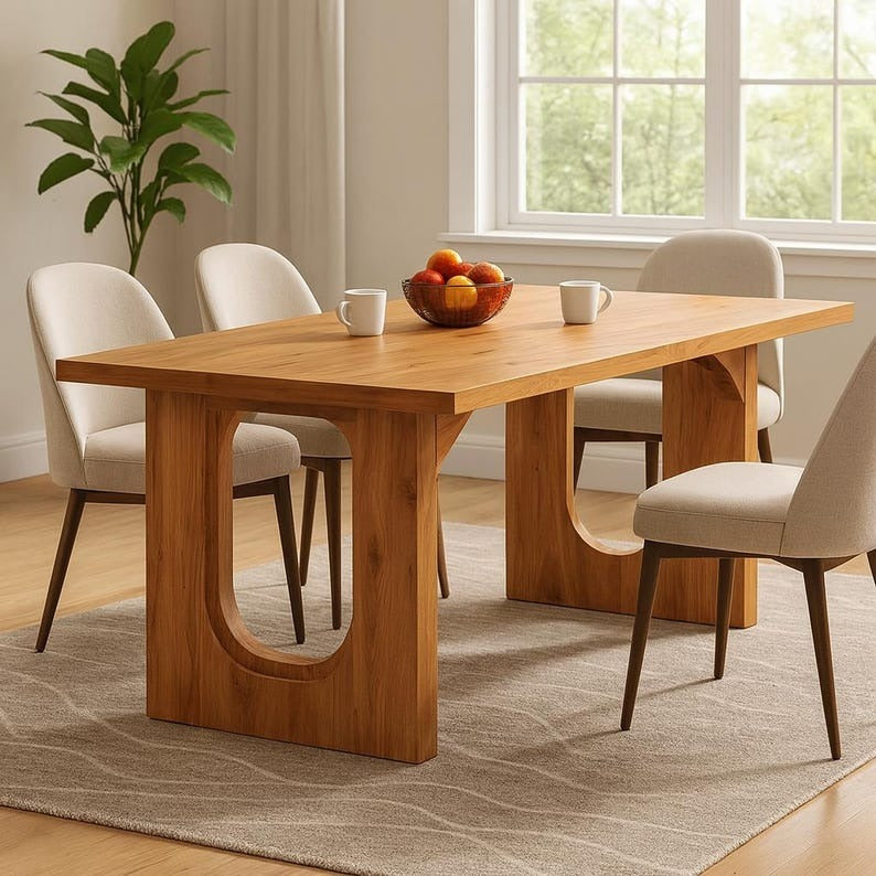 Rectangular Kitchen Table with Modern Pedestal Base