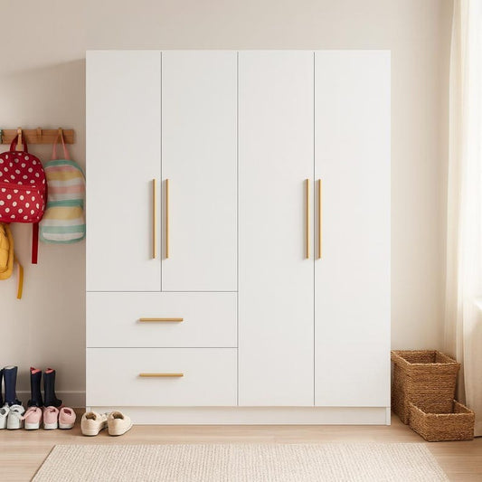 White Wardrobe Closet with 2 Drawers