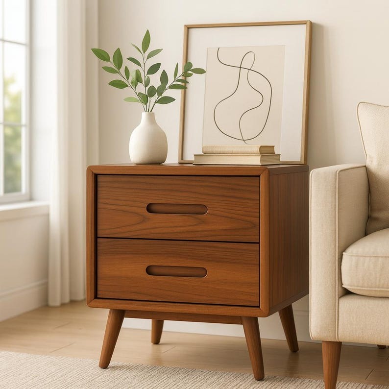 Solid Wood Mid-Century Nightstand
