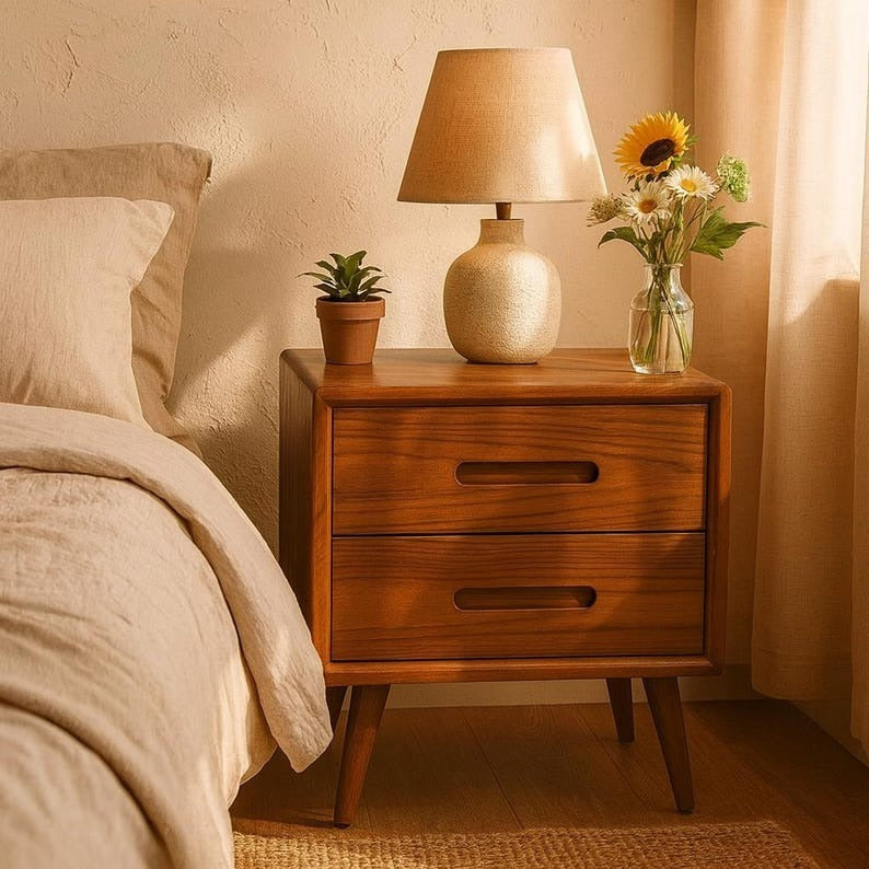 Solid Wood Mid-Century Nightstand