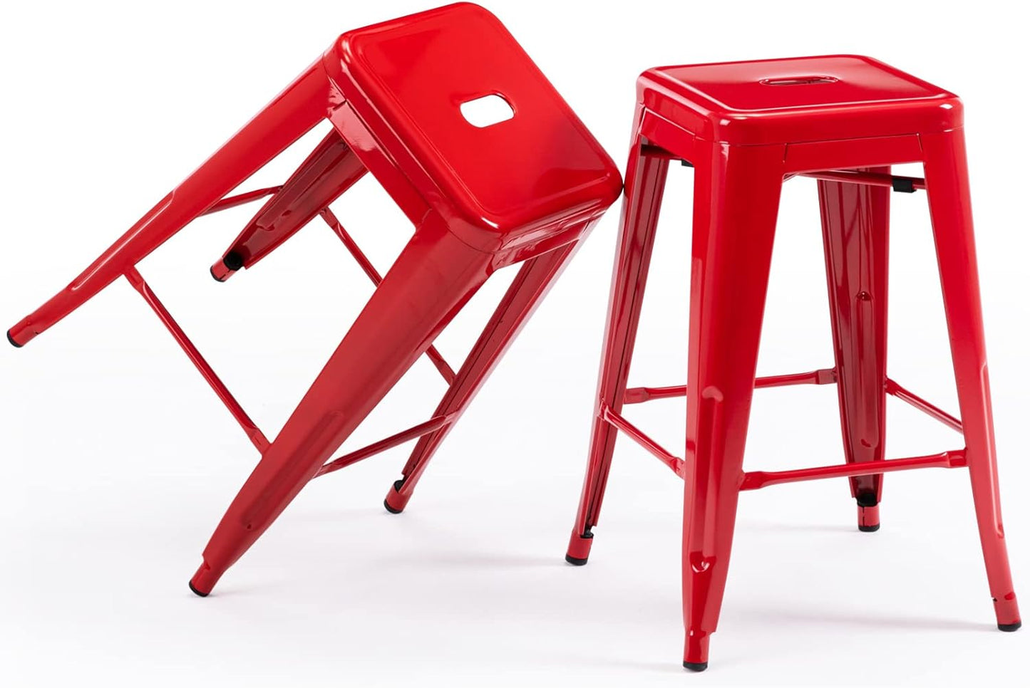 Black Metal Bar Stools Set of 2 Stackable Industrial Counter Height Seats