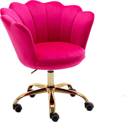 Blue Velvet Office Chair Adjustable Swivel Vanity Chair with Gold Base