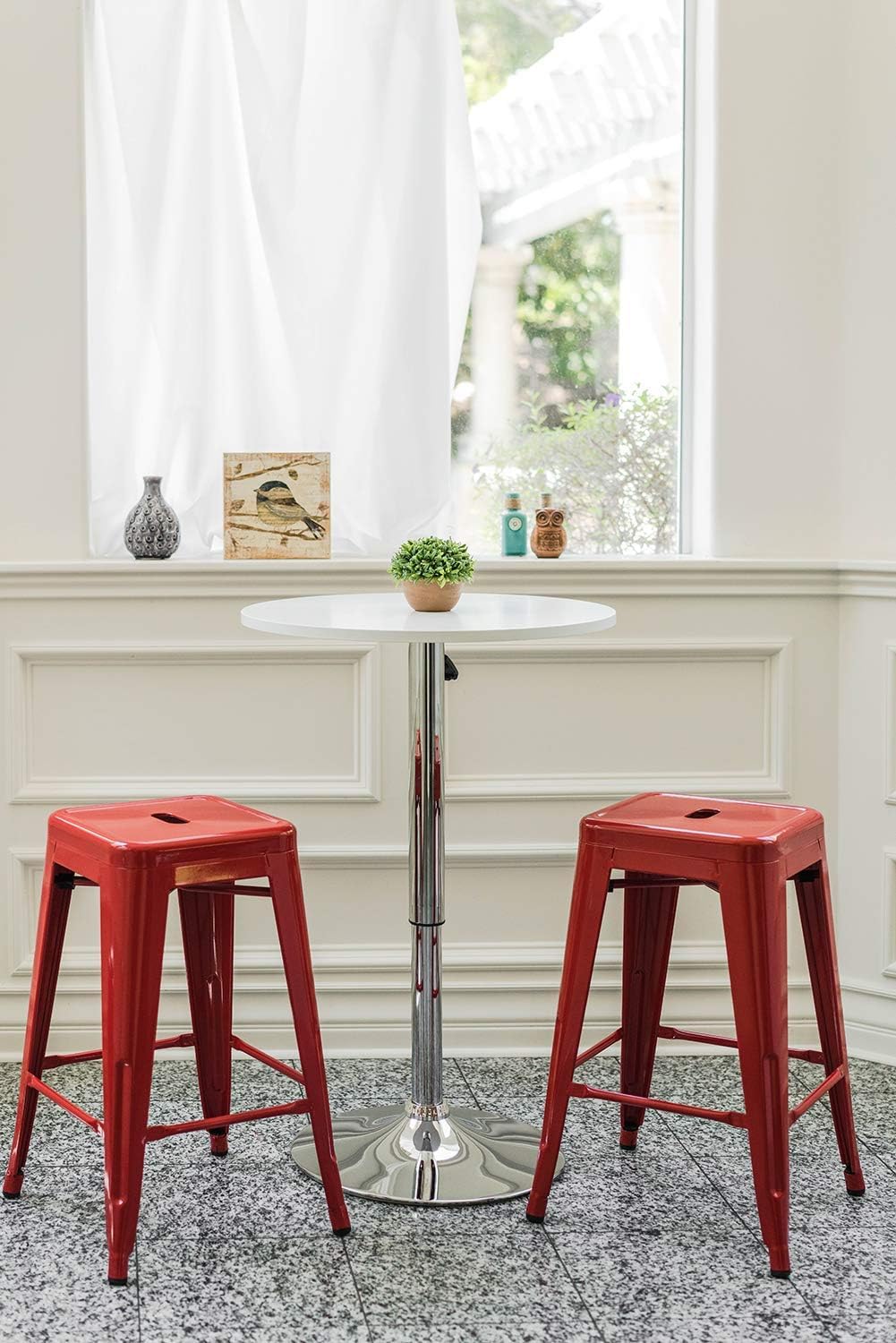 Black Metal Bar Stools Set of 2 Stackable Industrial Counter Height Seats