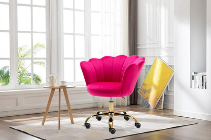 Blue Velvet Office Chair Adjustable Swivel Vanity Chair with Gold Base