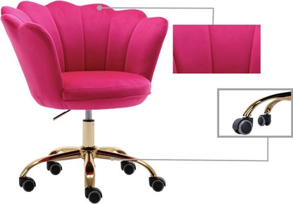 Blue Velvet Office Chair Adjustable Swivel Vanity Chair with Gold Base