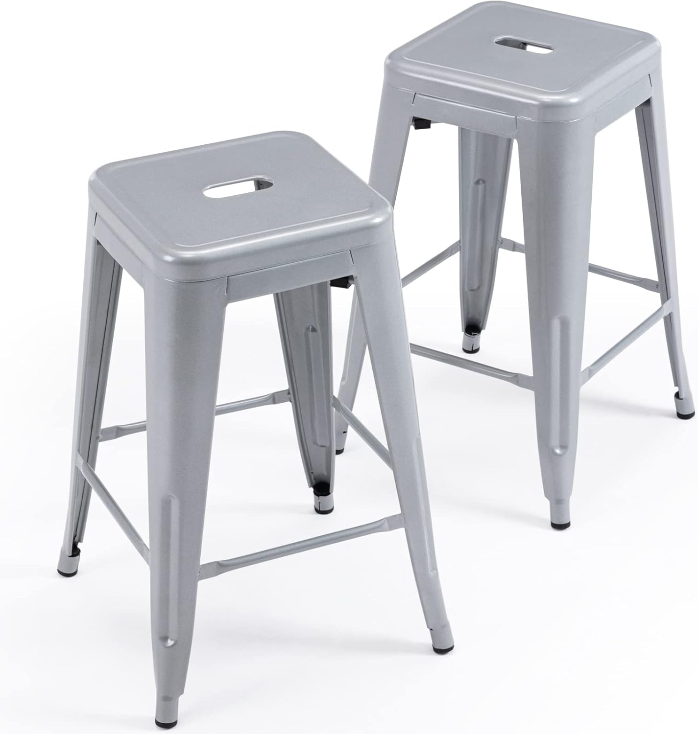 Black Metal Bar Stools Set of 2 Stackable Industrial Counter Height Seats