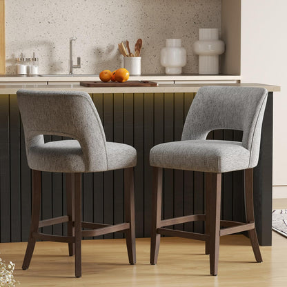 26 Inch Green Upholstered Counter Height Bar Stools Rubberwood Set of 2