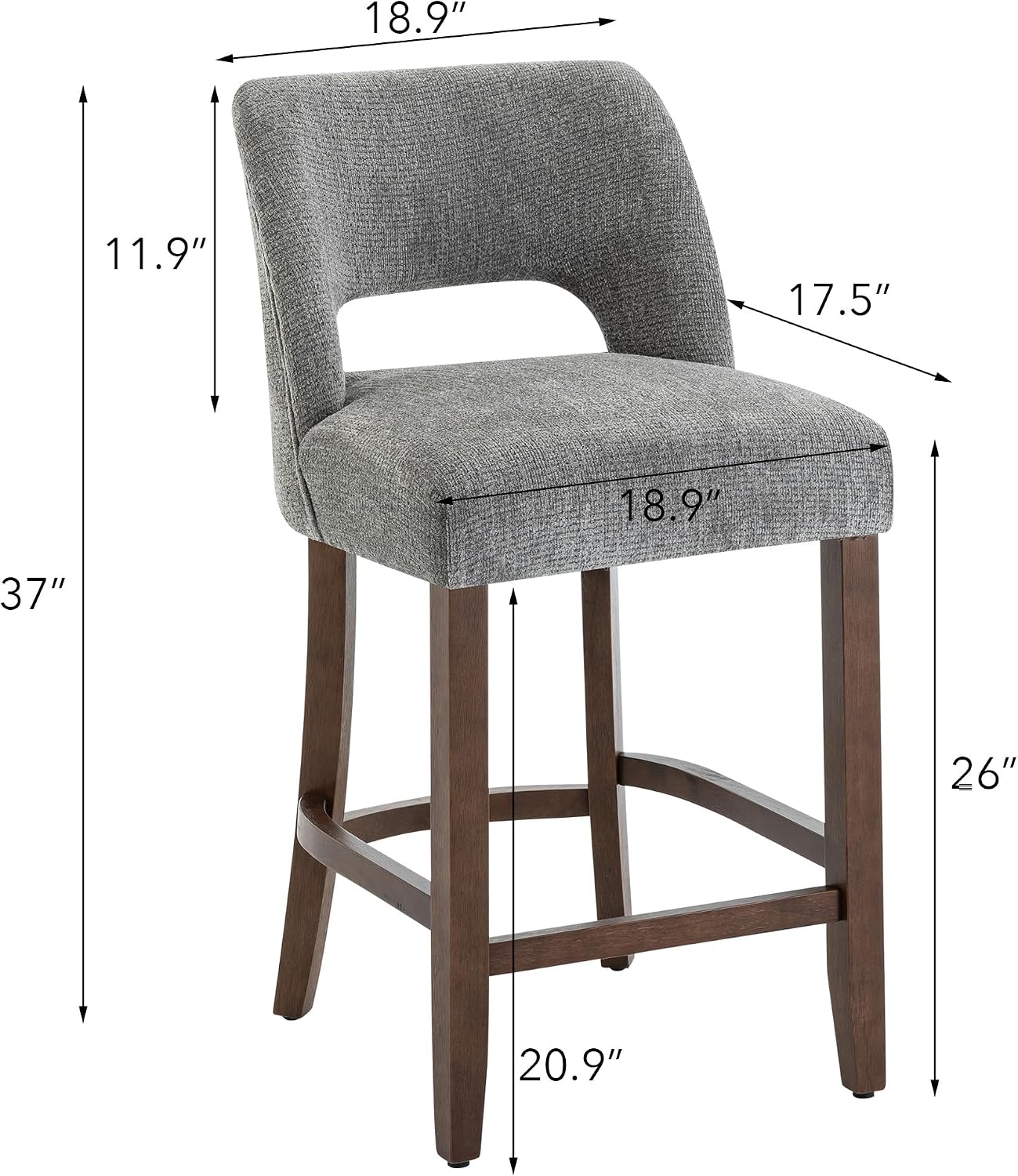 26 Inch Green Upholstered Counter Height Bar Stools Rubberwood Set of 2