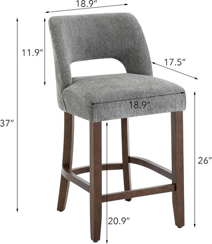 26 Inch Green Upholstered Counter Height Bar Stools Rubberwood Set of 2