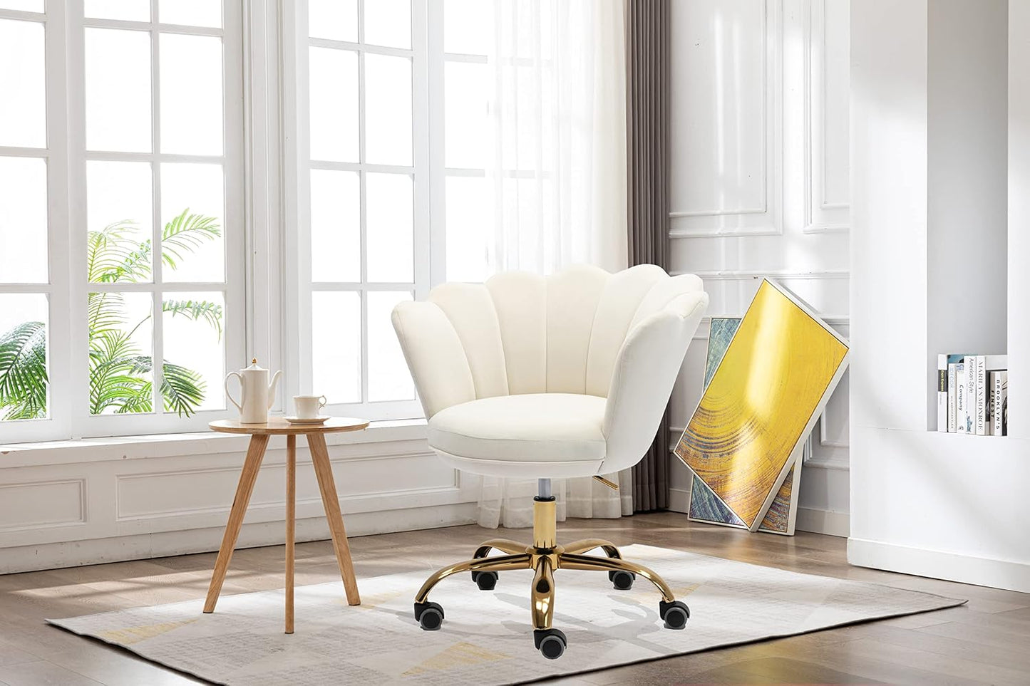 Blue Velvet Office Chair Adjustable Swivel Vanity Chair with Gold Base