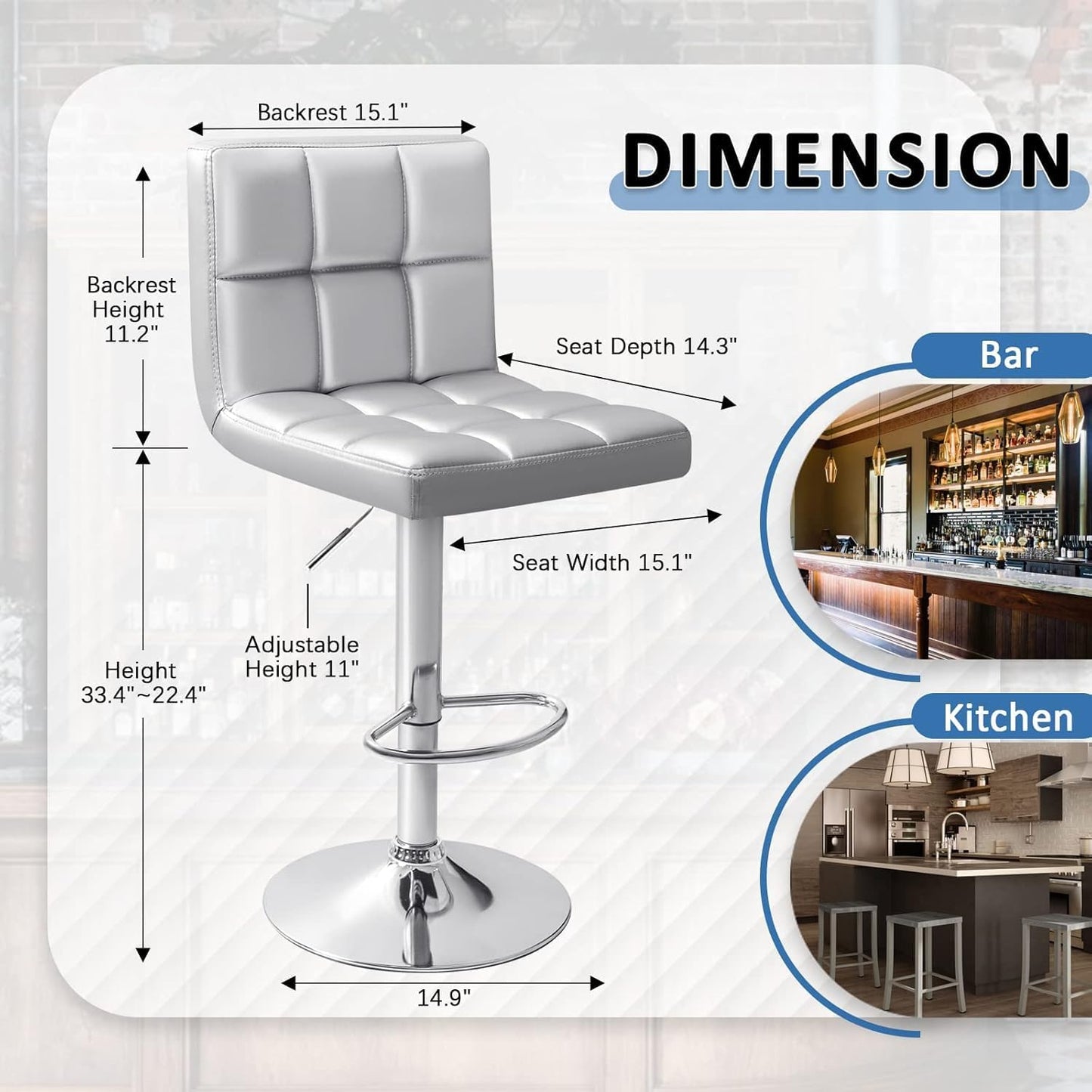 Black Swivel Bar Stools Set of 2 Adjustable Upholstered Kitchen Chairs