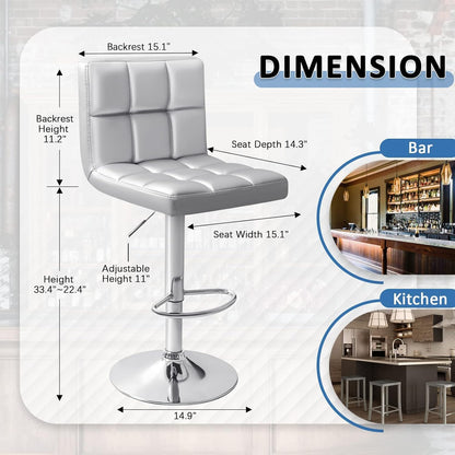Black Swivel Bar Stools Set of 2 Adjustable Upholstered Kitchen Chairs