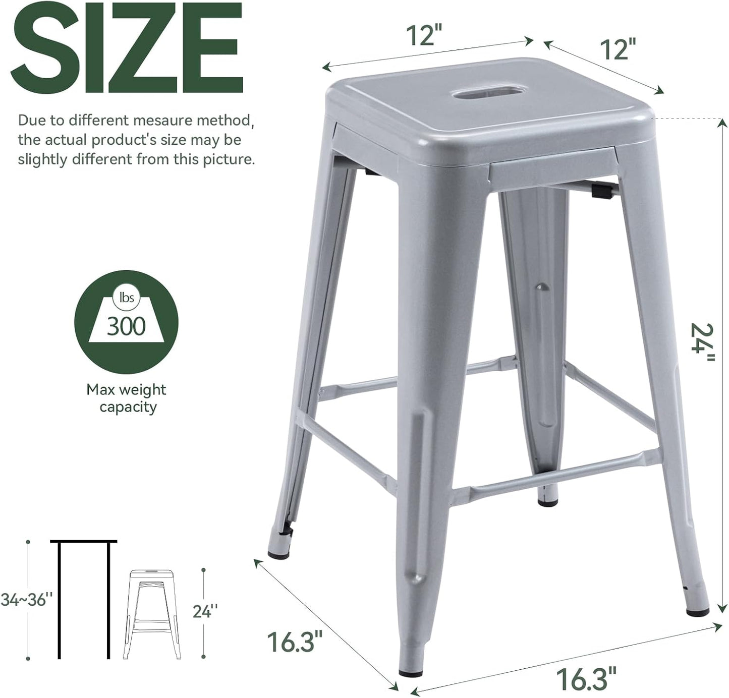 Black Metal Bar Stools Set of 2 Stackable Industrial Counter Height Seats