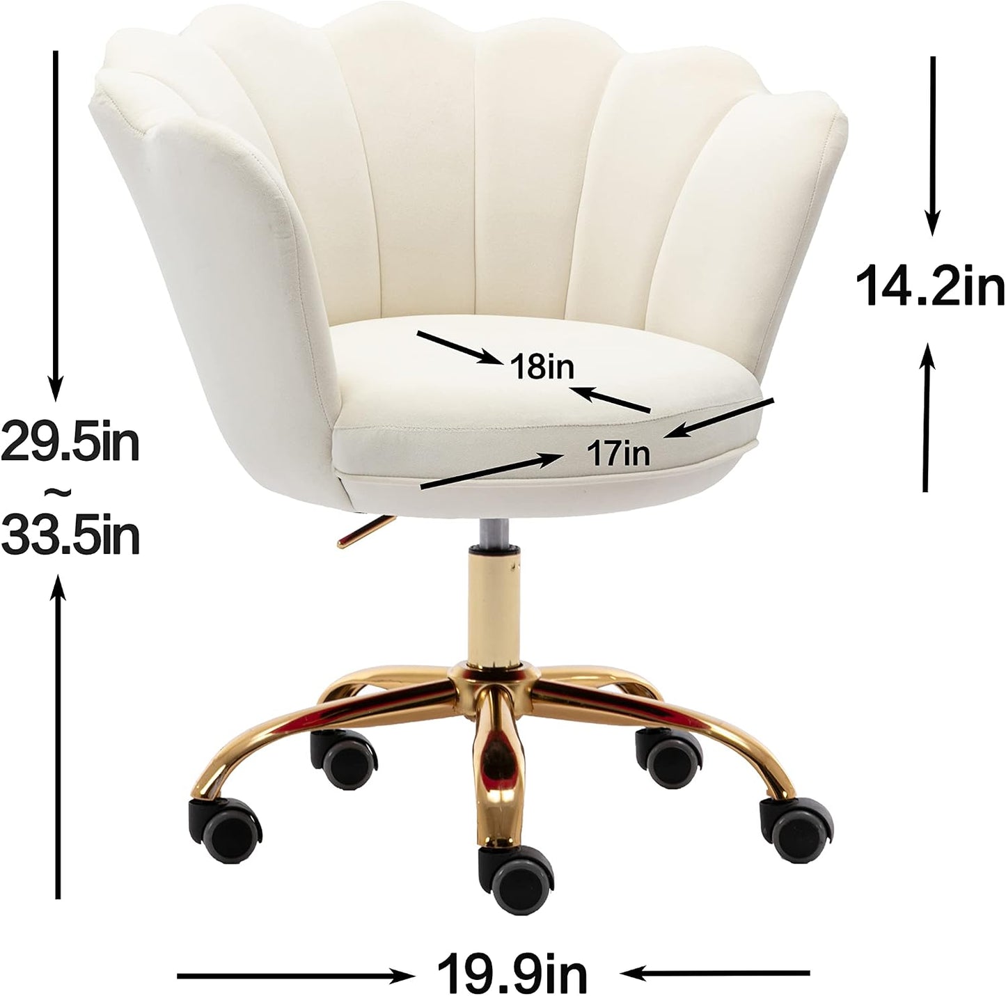 Blue Velvet Office Chair Adjustable Swivel Vanity Chair with Gold Base
