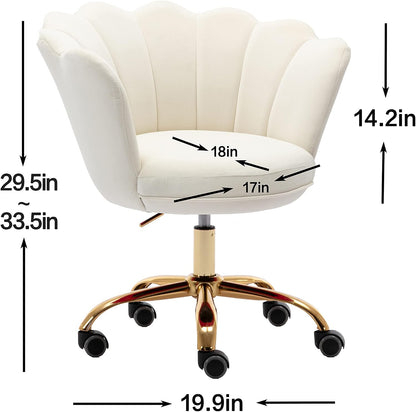 Blue Velvet Office Chair Adjustable Swivel Vanity Chair with Gold Base
