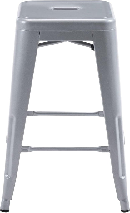 Black Metal Bar Stools Set of 2 Stackable Industrial Counter Height Seats