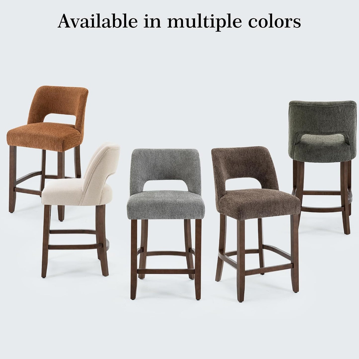 26 Inch Green Upholstered Counter Height Bar Stools Rubberwood Set of 2