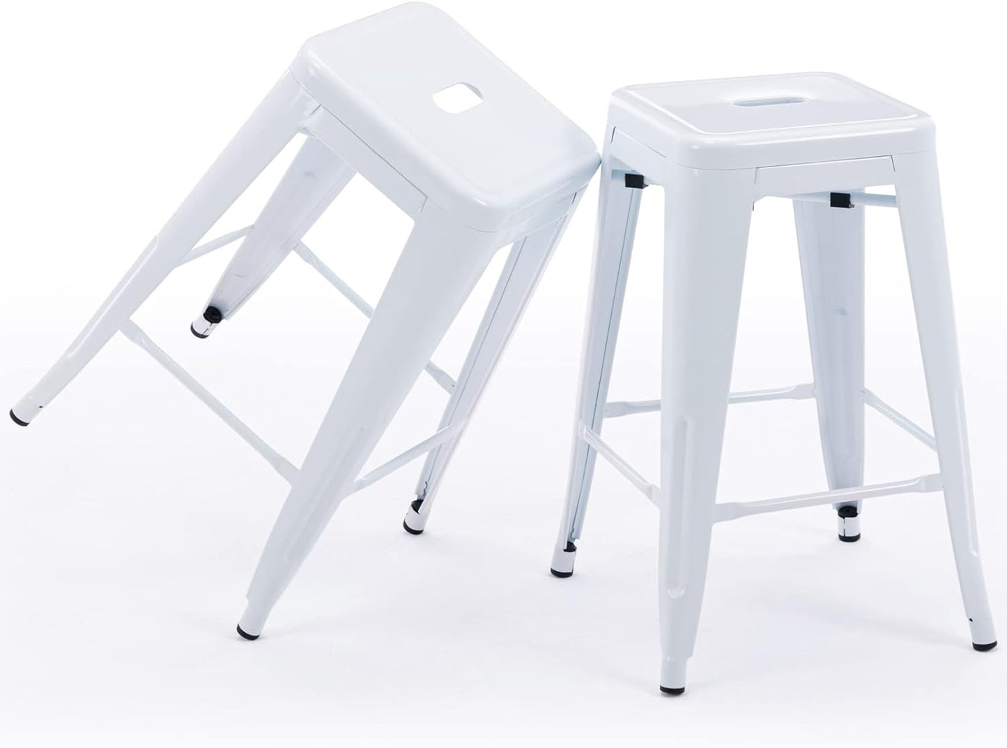 Black Metal Bar Stools Set of 2 Stackable Industrial Counter Height Seats