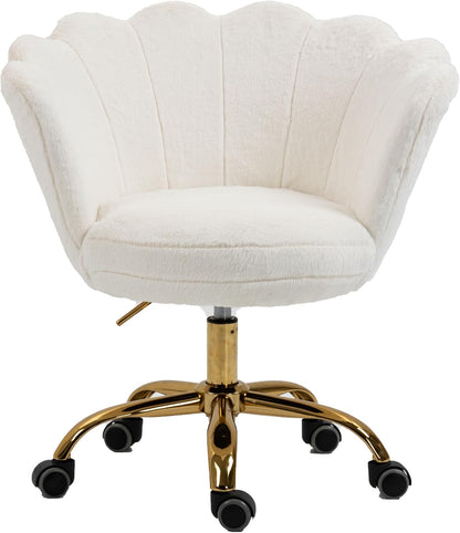 Blue Velvet Office Chair Adjustable Swivel Vanity Chair with Gold Base