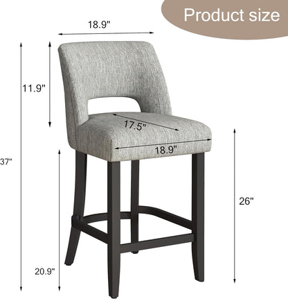 26 Inch Green Upholstered Counter Height Bar Stools Rubberwood Set of 2