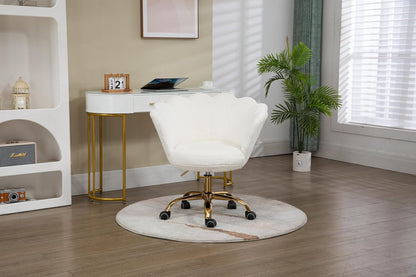 Blue Velvet Office Chair Adjustable Swivel Vanity Chair with Gold Base