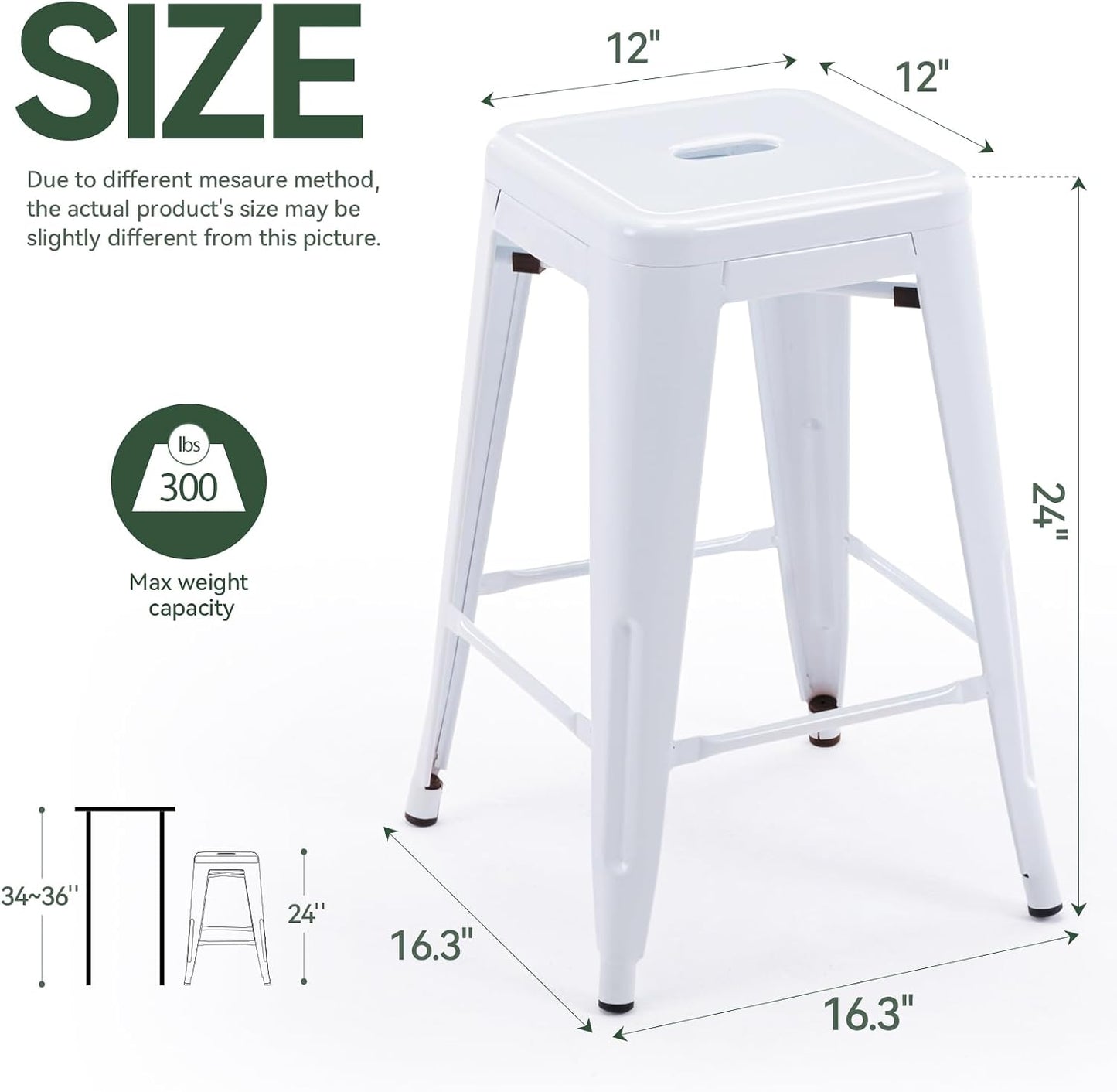 Black Metal Bar Stools Set of 2 Stackable Industrial Counter Height Seats