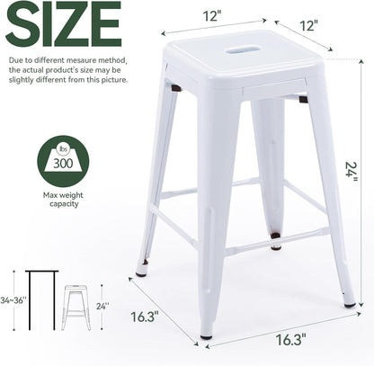 Black Metal Bar Stools Set of 2 Stackable Industrial Counter Height Seats