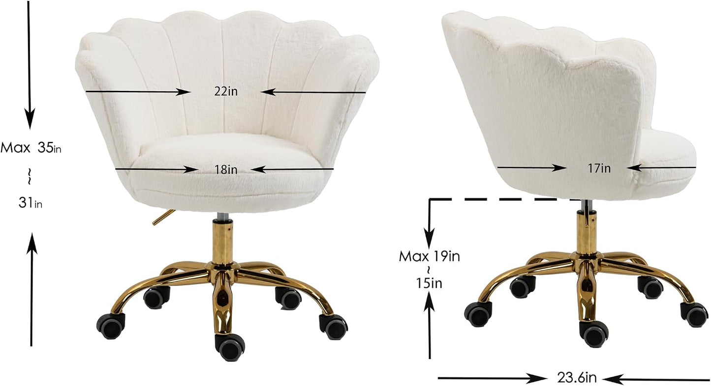 Blue Velvet Office Chair Adjustable Swivel Vanity Chair with Gold Base