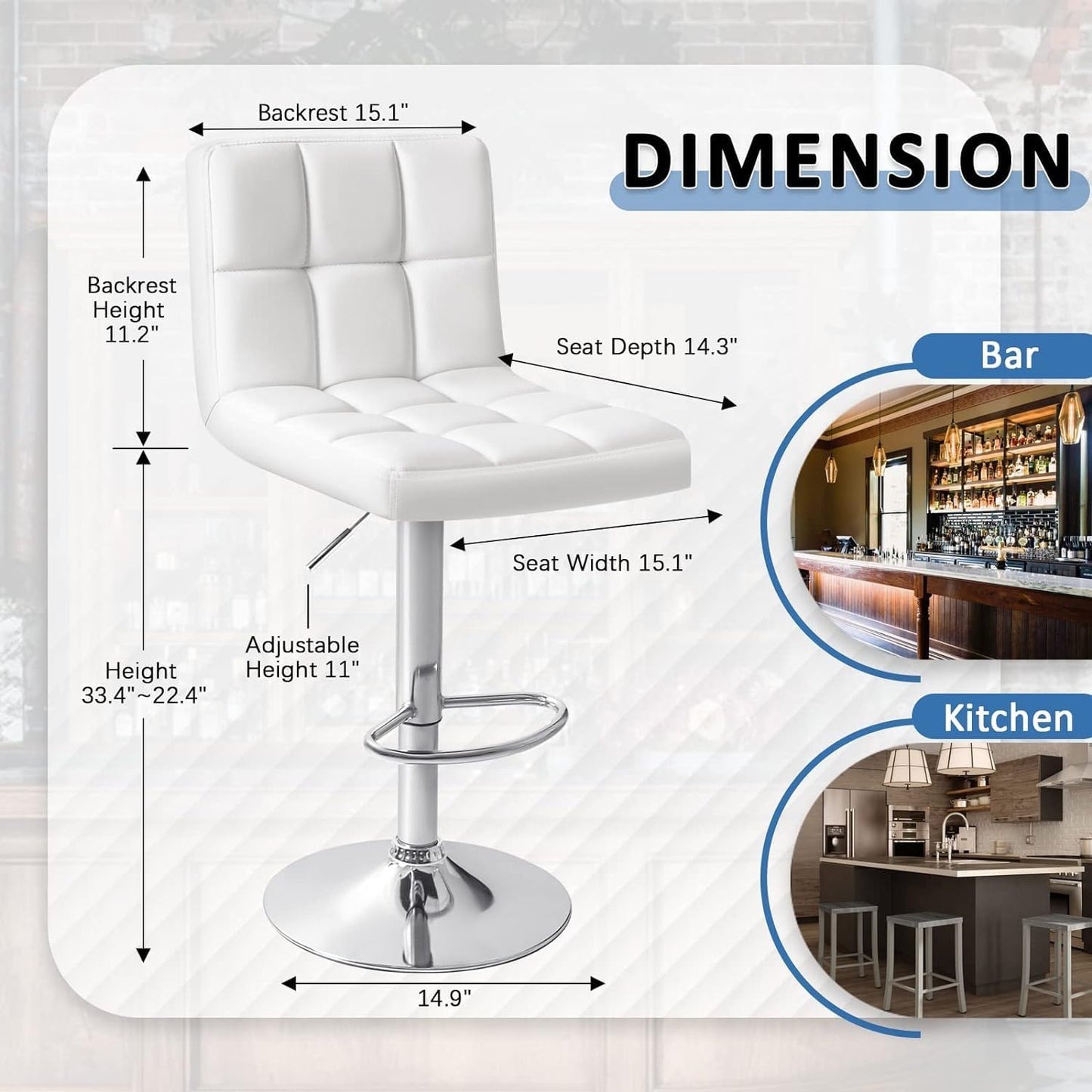 Black Swivel Bar Stools Set of 2 Adjustable Upholstered Kitchen Chairs