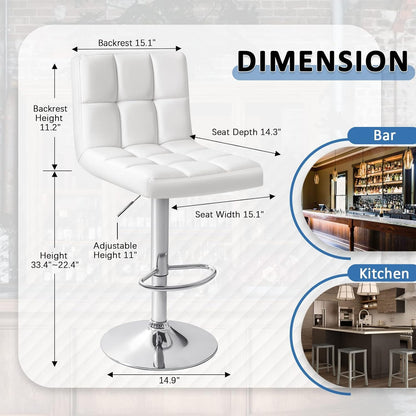 Black Swivel Bar Stools Set of 2 Adjustable Upholstered Kitchen Chairs