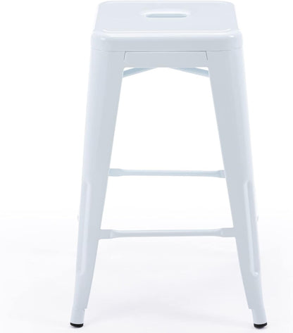 Black Metal Bar Stools Set of 2 Stackable Industrial Counter Height Seats