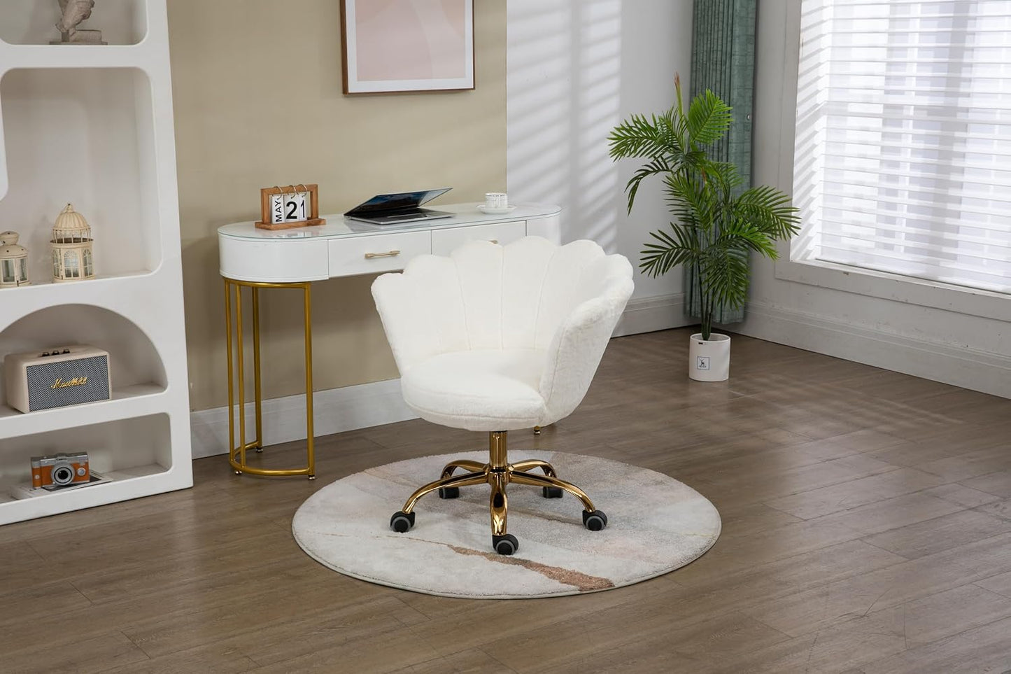 Blue Velvet Office Chair Adjustable Swivel Vanity Chair with Gold Base