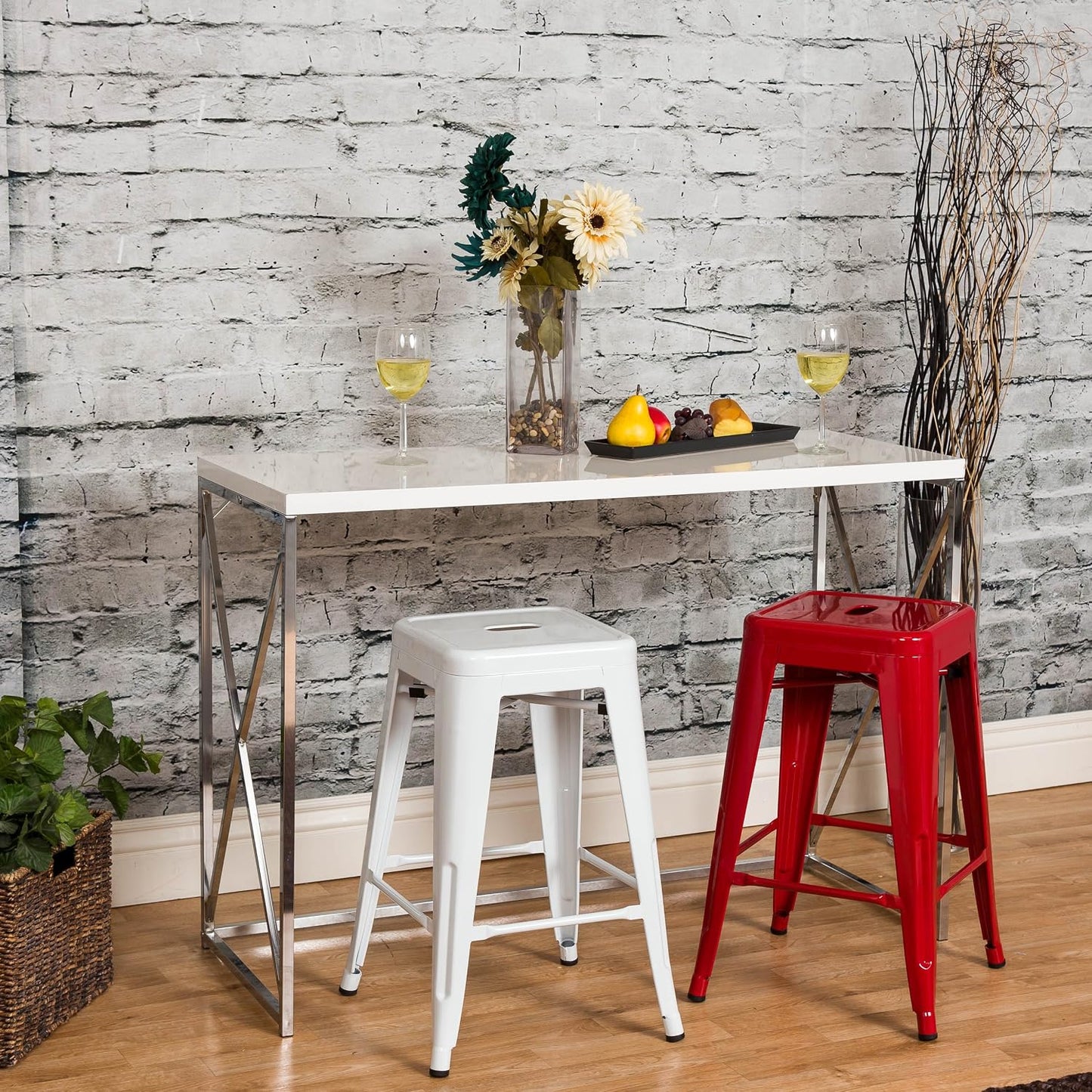 Black Metal Bar Stools Set of 2 Stackable Industrial Counter Height Seats